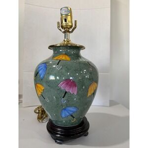 Vintage Chinese Export Ceramic Lamp Umbrella Motif (1980's)